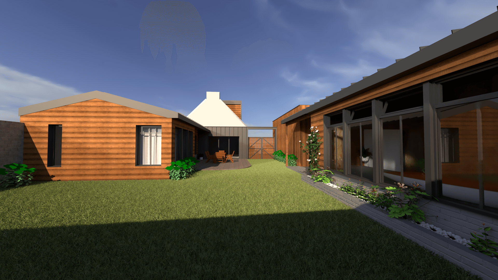 Plan de façade 3D d'un jardin d'habitation