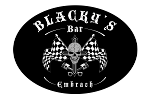 Ein schwarz-weißes Logo für Blacky's Bar