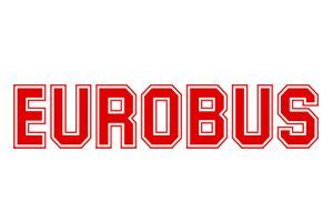 Ein rotes Eurobus-Logo auf weißem Hintergrund