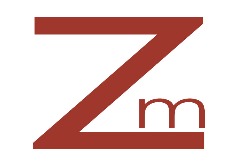 Ein rotes Z- und M-Logo auf weißem Hintergrund