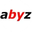 Logotipo de "abyz": "a" y "z" negras con un "by" rojo inclinado.
