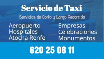 Un cartel azul que dice servicio de taxi.