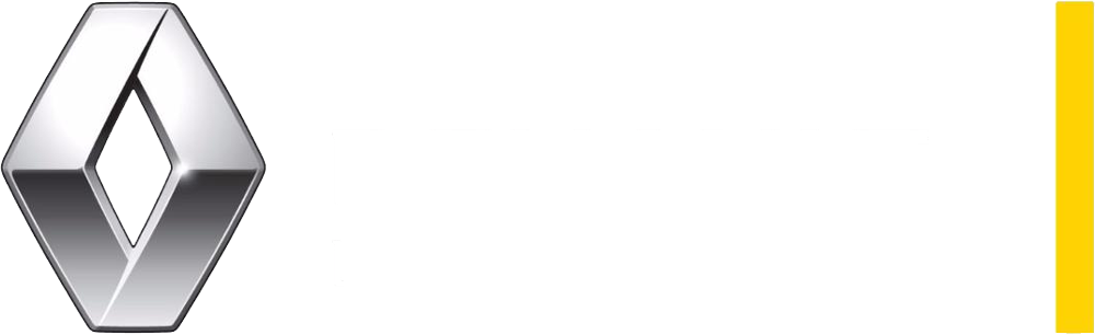 Vers la page d'accueil Logo Renault, la vie avec passion couleur blanc.