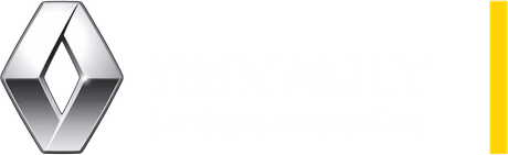 Logo Renault, la vie avec passion couleur blanc.