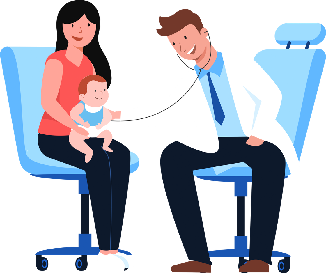 ein Arzt untersucht ein Baby mit einem Stethoskop