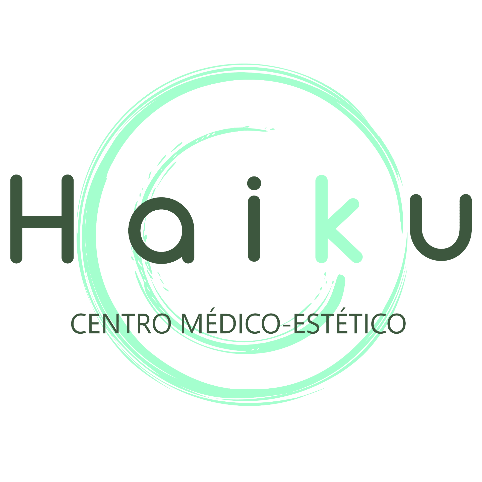 Logotipo para Haiku Medical-Aesthetic Center, que presenta un círculo con pinceladas verdes y texto.