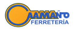 Logotipo para AAMANO FERRETERÍA, ferretería, con diseño en forma de llave en color amarillo y azul.