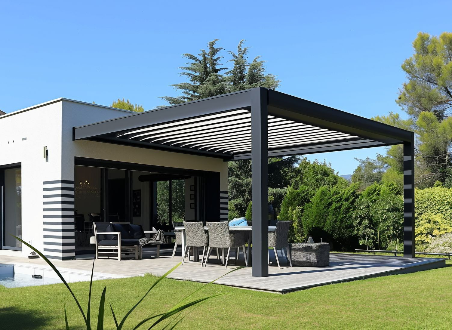 Pergola et terrasse carrelée