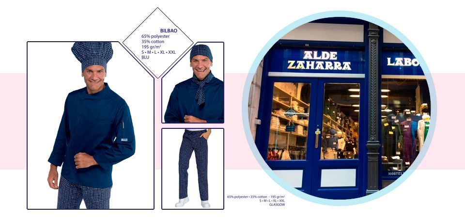 Un hombre con un gorro de chef está parado frente a una tienda llamada Alde Zaherra.