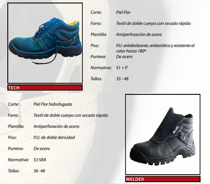 Un par de botas de seguridad negras y azules con la palabra tecnología en la parte superior.