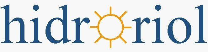 Logotipo con la palabra “hidriol” en azul y un icono de sol naranja.