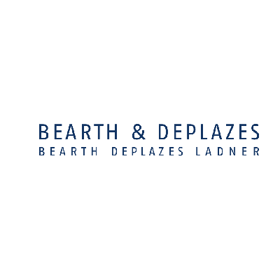 Blaues BEARTH & DEPLAZES-Logo auf weissem Hintergrund mit kleinerem Text darunter.