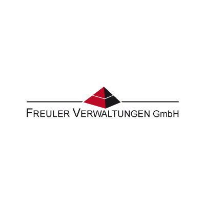 Logo der Freuler Verwaltungen GmbH mit rot-schwarzem geometrischem Dachsymbol und grauem Text