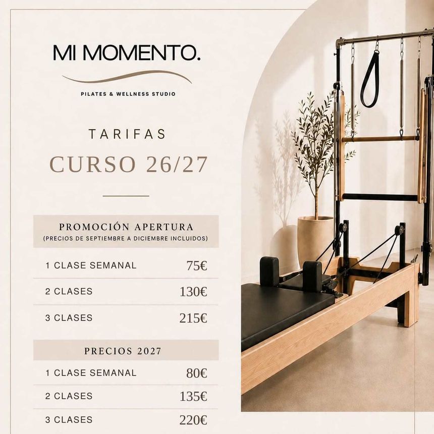 Dos paneles beige con texto en español sobre «Cuotas mensuales» y «Bonos de sesiones», con iconos y listas.