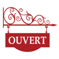 Pancarte ancienne  avec inscrit ouvert.