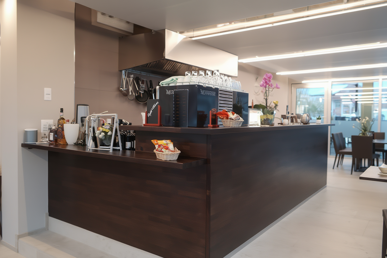 Ein Mann misst während einer Renovierung in einem Küchenschrank; Schränke, Arbeitsfläche und Werkzeuge sind vorhanden.