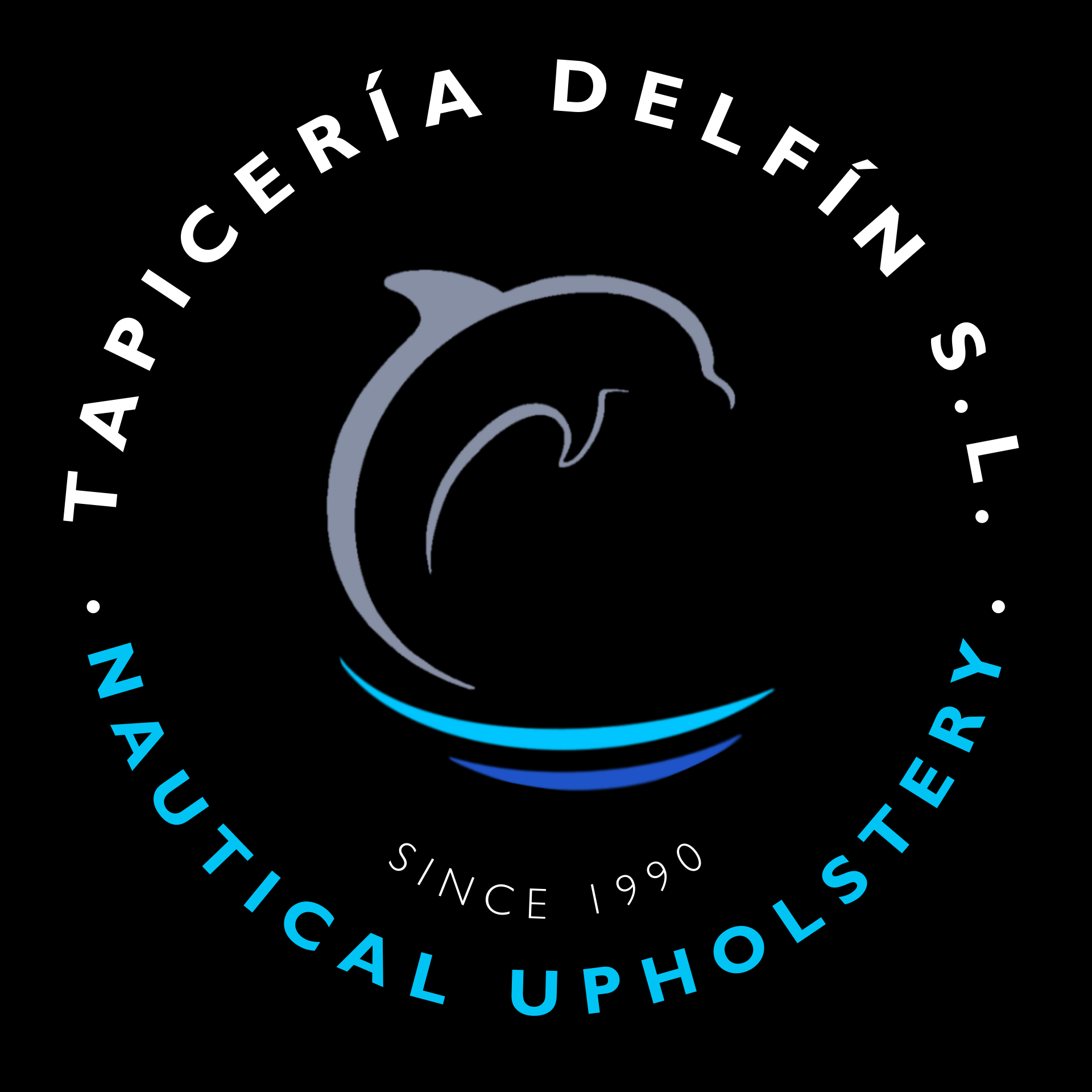 El logotipo de Tapicería Delfín SL, tapicería náutica desde 1990.