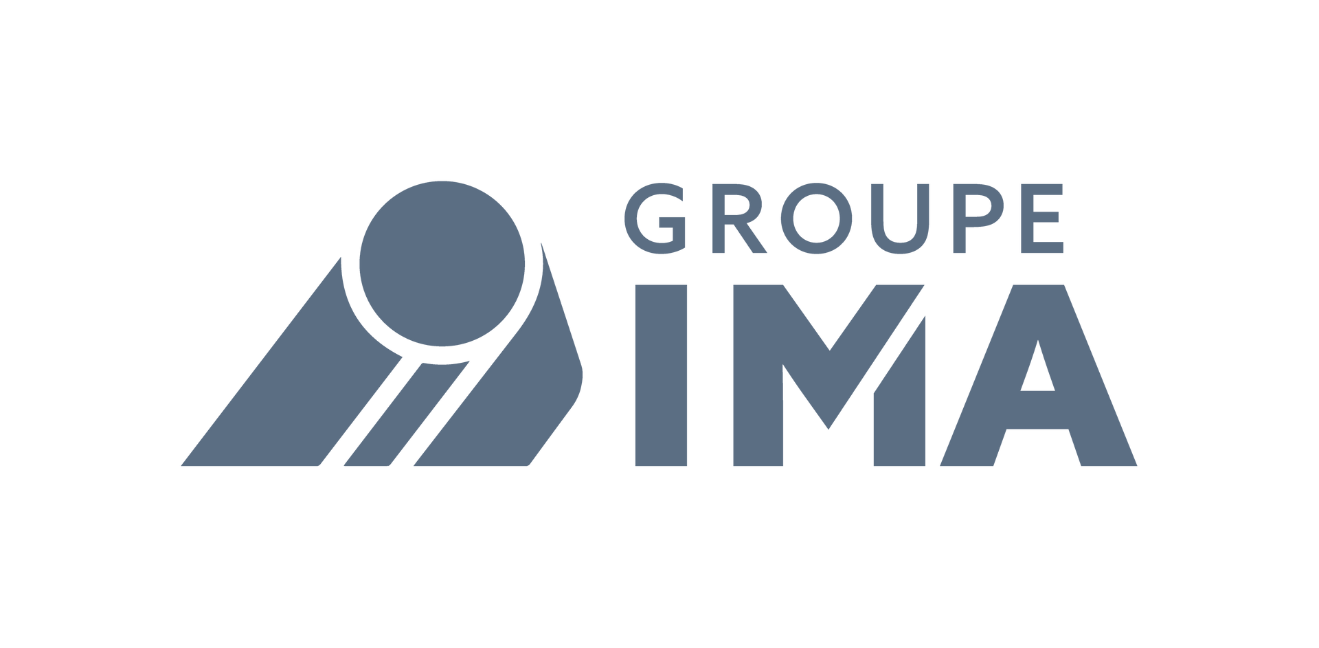 Logo du Groupe IMA présentant une icône circulaire bleue stylisée et le texte GROUPE IMA en lettres capitales bleues grasses.