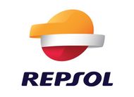 Logotipo de Repsol: forma abstracta naranja y blanca sobre "REPSOL" en azul oscuro.