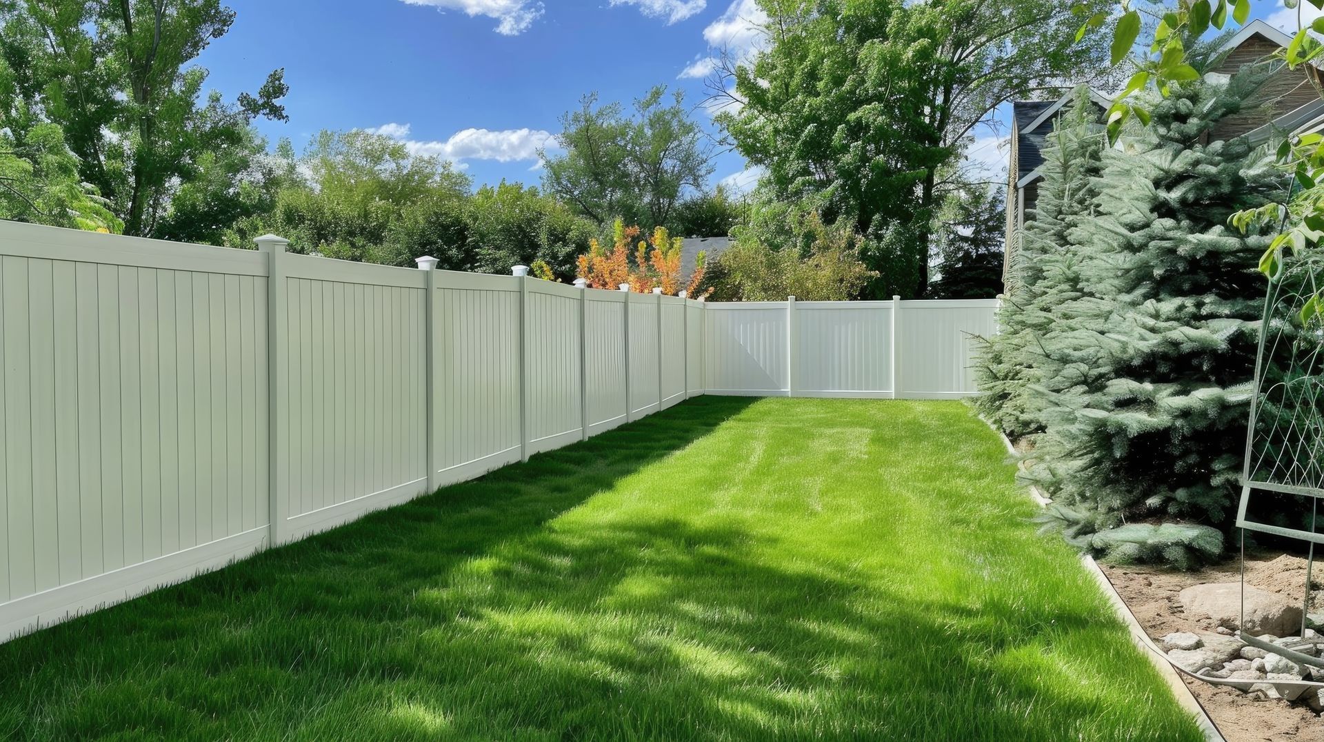 Photo d'un jardin avec une cloture blanche