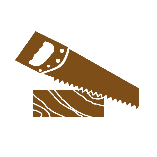Eine Säge schneidet ein Stück Holz.
