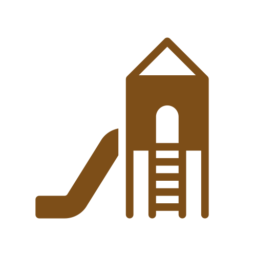Eine Ikone eines Spielplatzes mit Rutsche und Treppe.