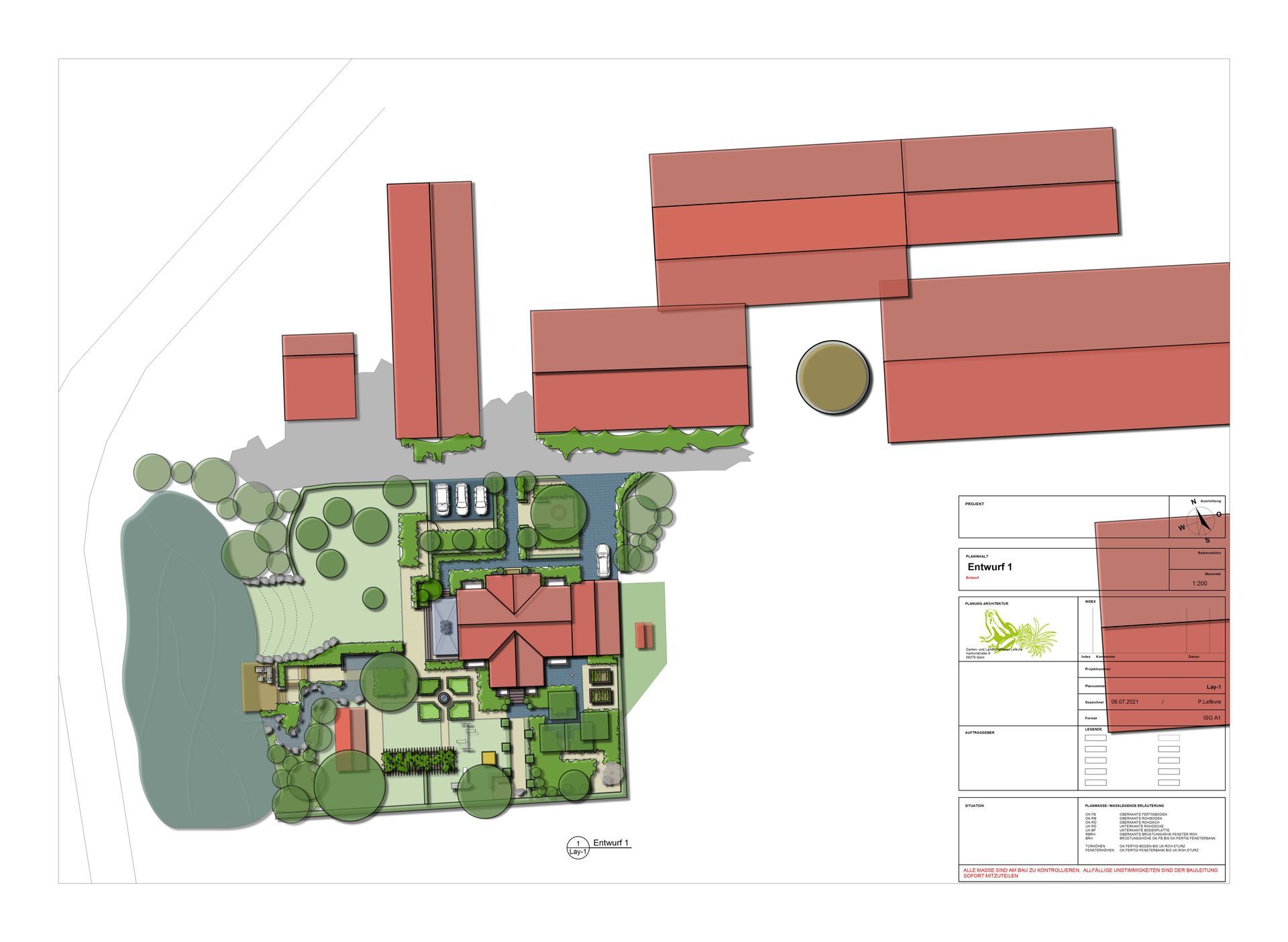 Eine Zeichnung eines Hauses mit einem roten Dach