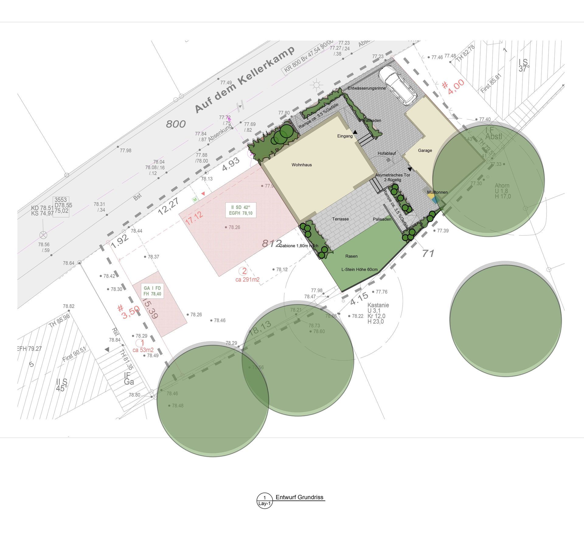 Eine Zeichnung eines Hauses und der umliegenden Bäume