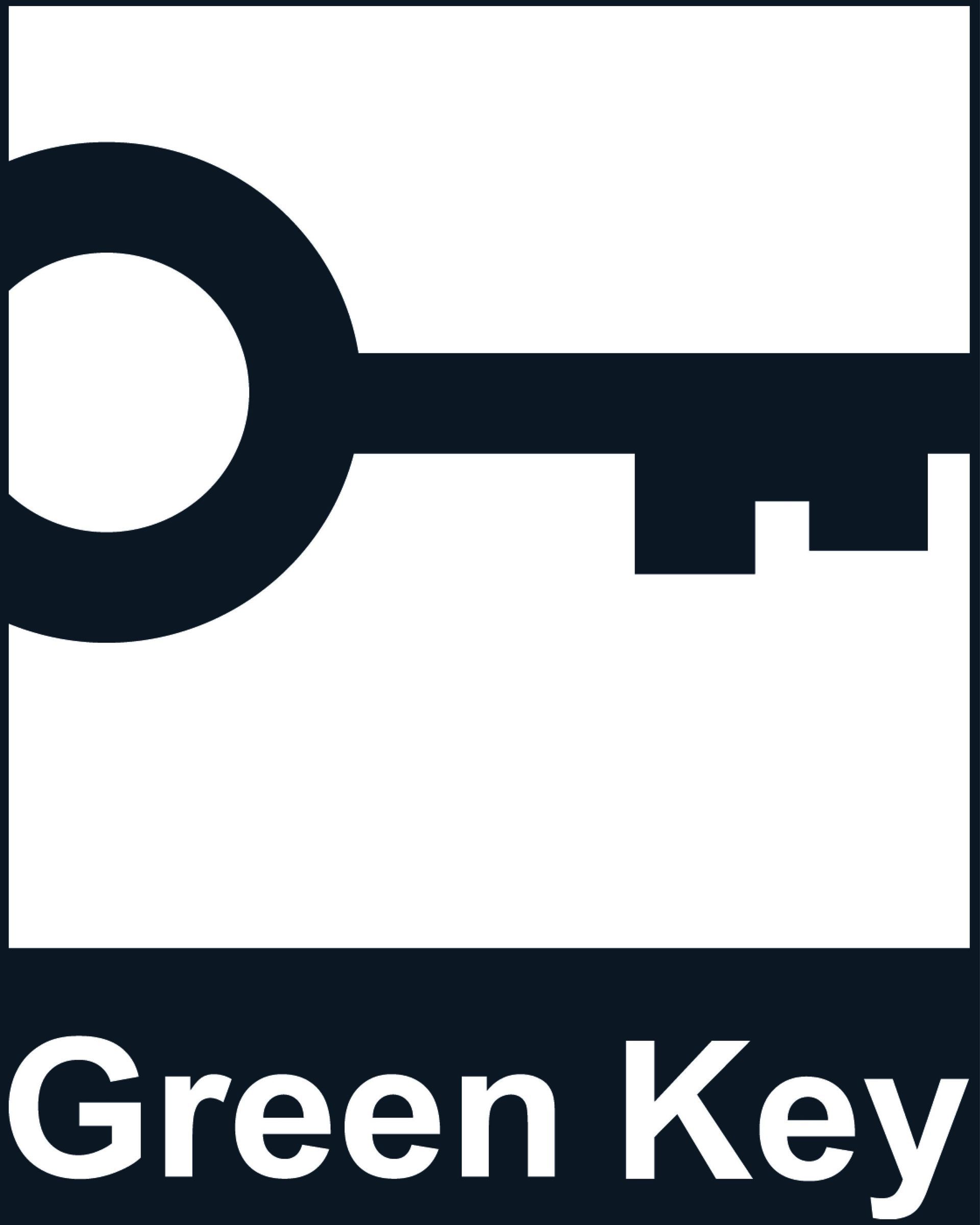 Een groen sleutellogo met een zwarte sleutel op een witte achtergrond.