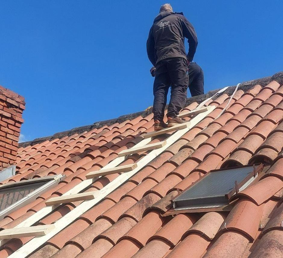 Un couvreur sur une échelle