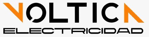 Logotipo de la empresa "VOLTICA" en negro y naranja, con la palabra "ELECTRICIDAD" en negro debajo.