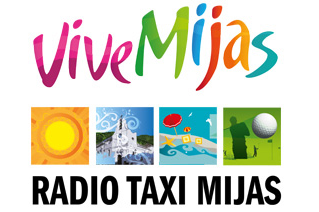 A colorful logo for vive mijas radio taxi mijas