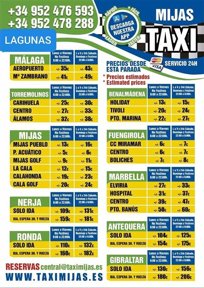 A flyer for mijas taxi in lagunas