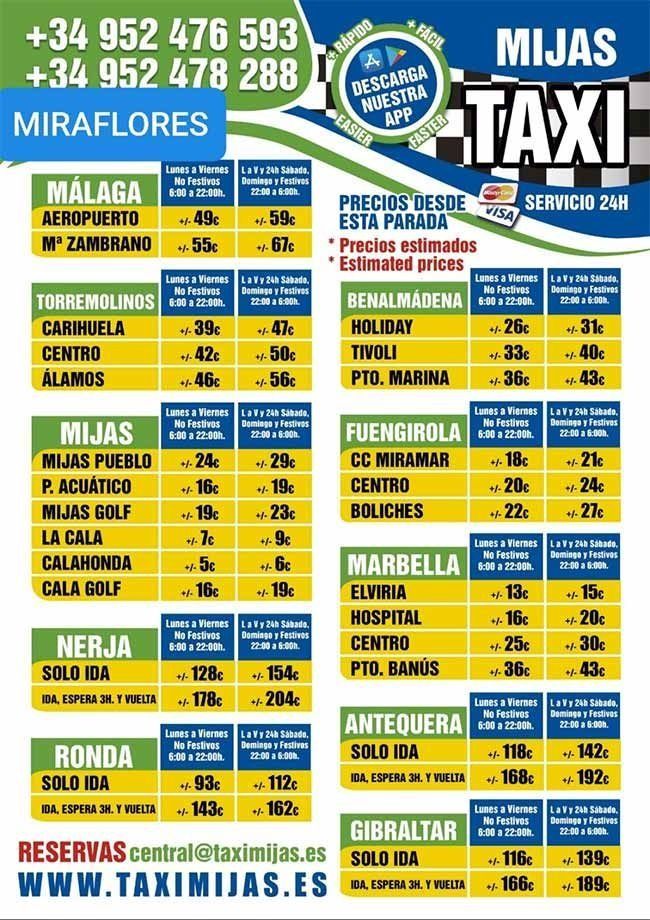 A flyer for mijas taxi in miraflores