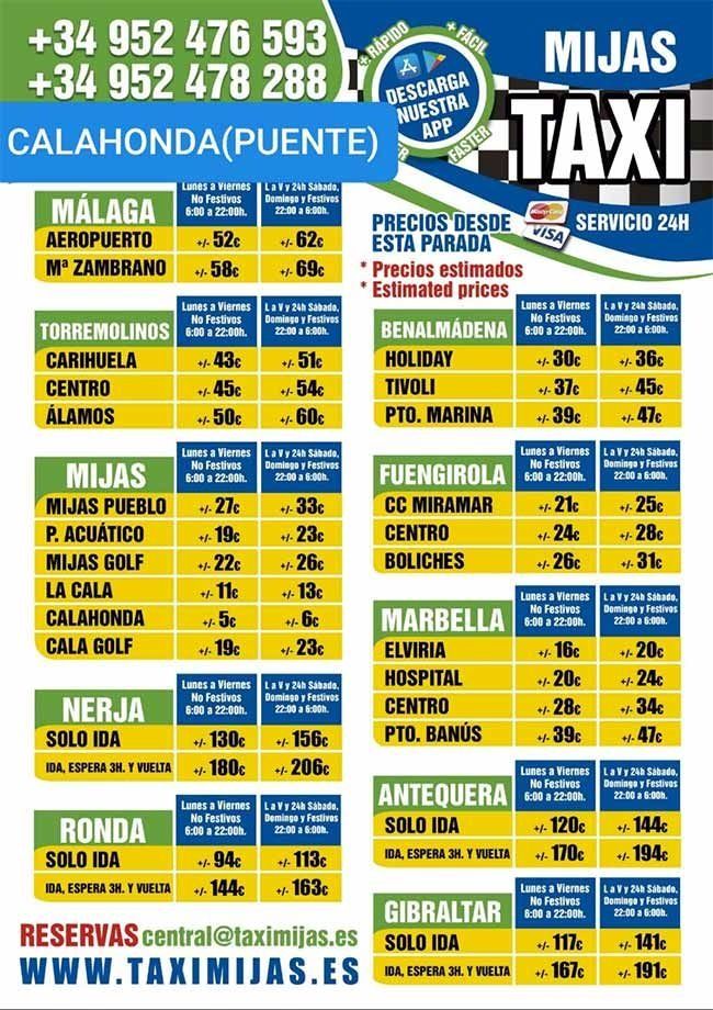 A flyer for mijas taxi in malaga