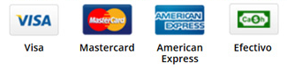 Visa, Mastercard, American Express y logotipo efectivo