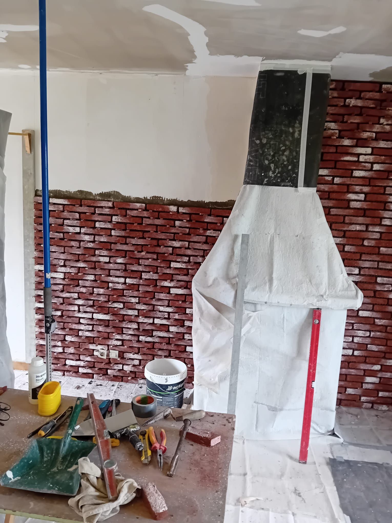 Mur intérieur en briques rouges