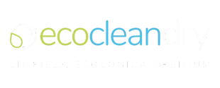 Logotipo para ecoclean, con un gr&aacute;fico de gotas de agua, la palabra "ecoclean" en verde y azul, y texto de apoyo debajo.