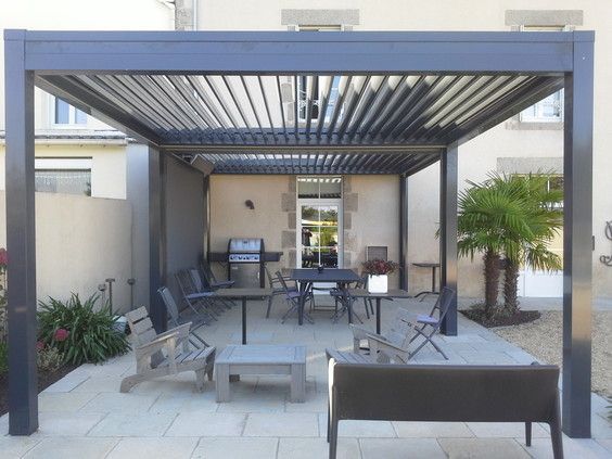 Grande pergola en aluminium grise à 6 pieds avec des lames orientables