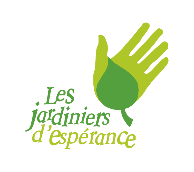 Green hand holding a leaf, with text