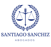 Logotipo para el despacho de abogados Santiago Sanchiz Abogados, que presenta una balanza dentro de una corona de laurel,