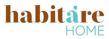 Logotipo para "habitare HOME" en colores marr&oacute;n y verde azulado.