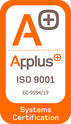El logotipo de la certificación de sistemas ISO 9001 de Applus+.
