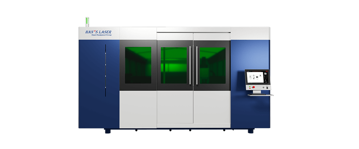 Una máquina azul y blanca con una luz verde que sale de ella.