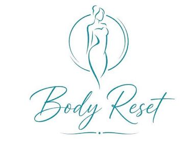 Logotipo color turquesa de una figura minimalista dentro de un c&iacute;rculo sobre las palabras &ldquo;Body Reset&rdquo;.