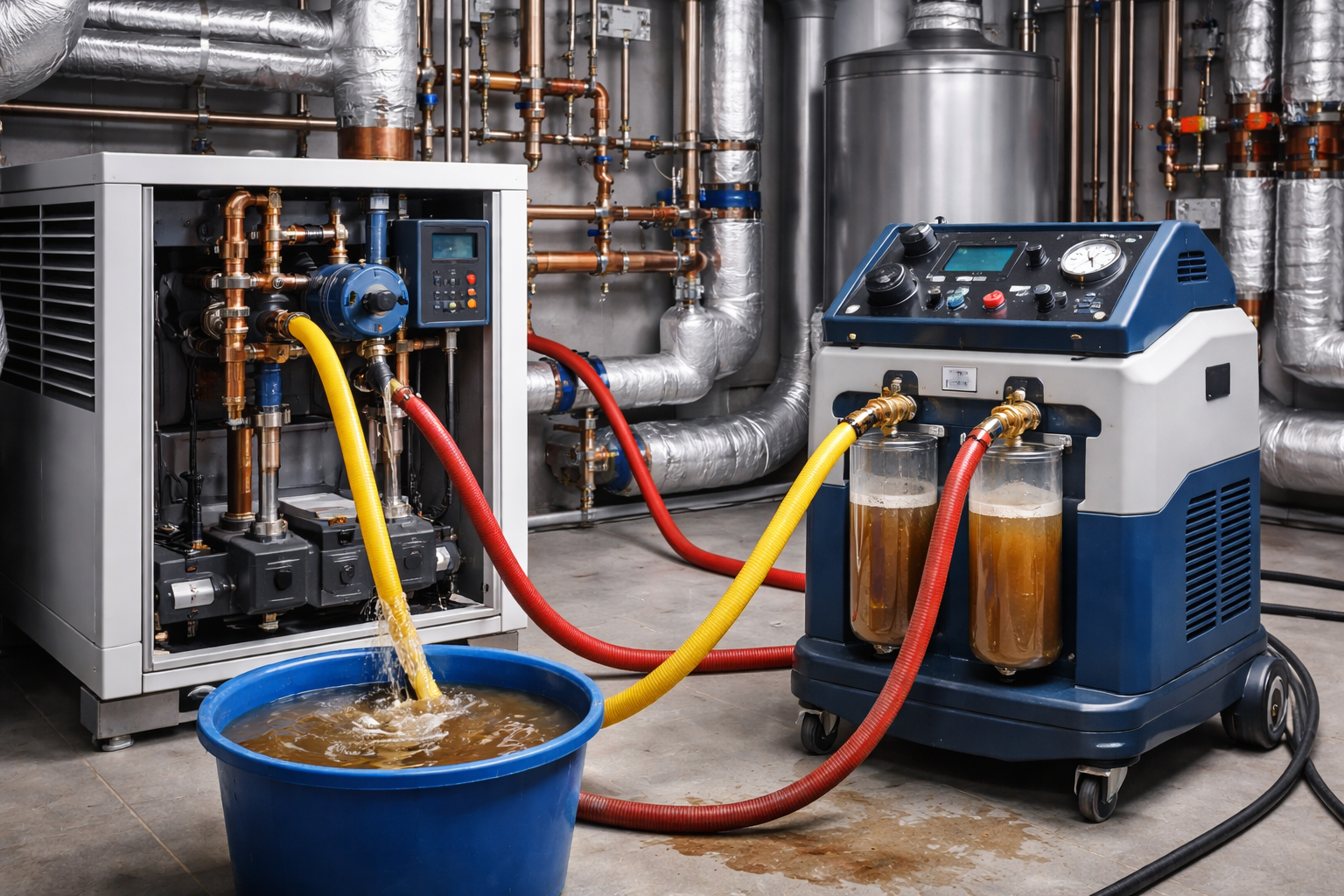 Climatiseur blanc monté au plafond, lumières encastrées et boiseries sur un plafond gris.