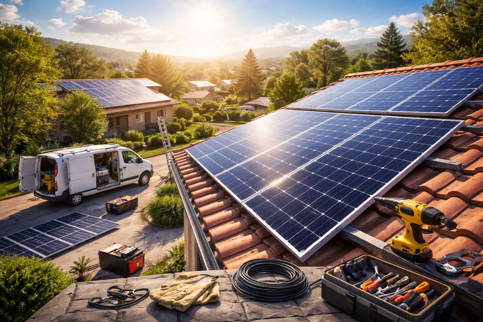 Plomberie sous évier avec siphon et tuyaux chromés contre un mur endommagé et un fond carrelé.