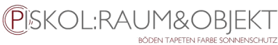 PISKOL:RAUM&OBJEKT-Logo mit grauem Text und roter Akzentlinie auf weißem Hintergrund