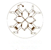 Diseño geométrico con formas de rombos y rectángulos, contorno circular y figuras pequeñas.