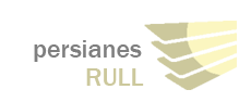 Logotipo de "persianes RULL" que presenta listones horizontales apilados en gris y amarillo que forman la figura abstracta de una persiana.